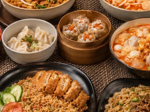 Dimsum, pangsit rebus, dan seblak full topping