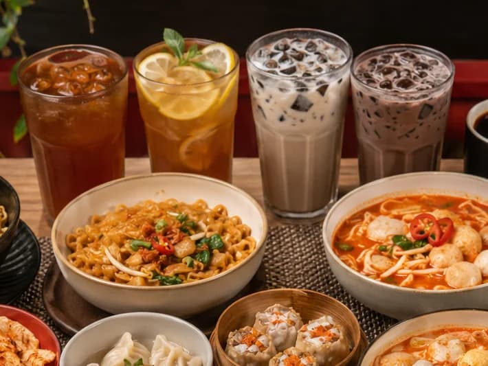 Es teh, es lemon tea, cappuccino cincau, dan coklat cincau